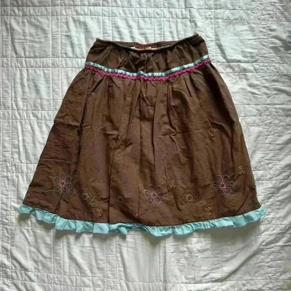 Unfabulous Y2k boho fairy peasant skirt youth size 14 embroidered floral‎ ruffle
